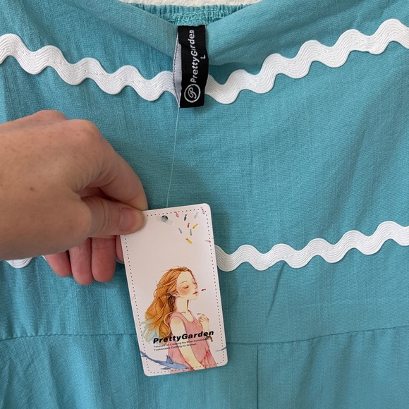 Pretty Garden Spaghetti-Strap Maxi Dress with White Trim NWT - Picture 2 of 4